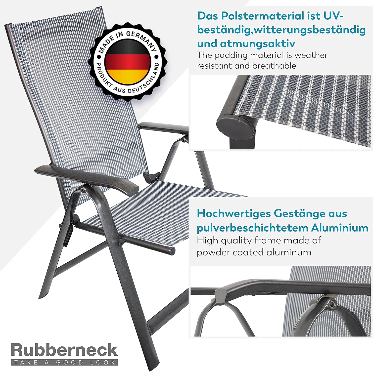 Camp Air Klappsessel Binz – faltbarer Aluminium Hochlehner Gartenstuhl, 10-fach verstellbar