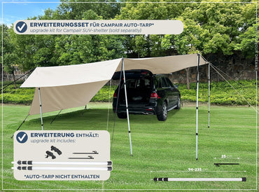 Camp Air Erweiterungsset für Auto-Vorzelt – 2 Teleskopstangen, 2 Stahl-Heringe, 2 Abspannleinen