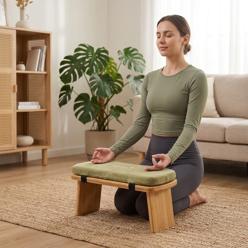 Meditationsbank aus Bambus – mit Samtbezug, für Yoga