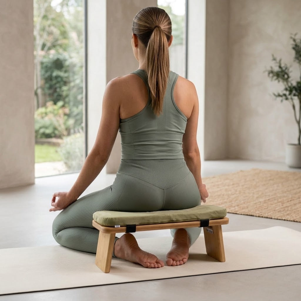 Meditationsbank aus Bambus – mit Samtbezug, für Yoga