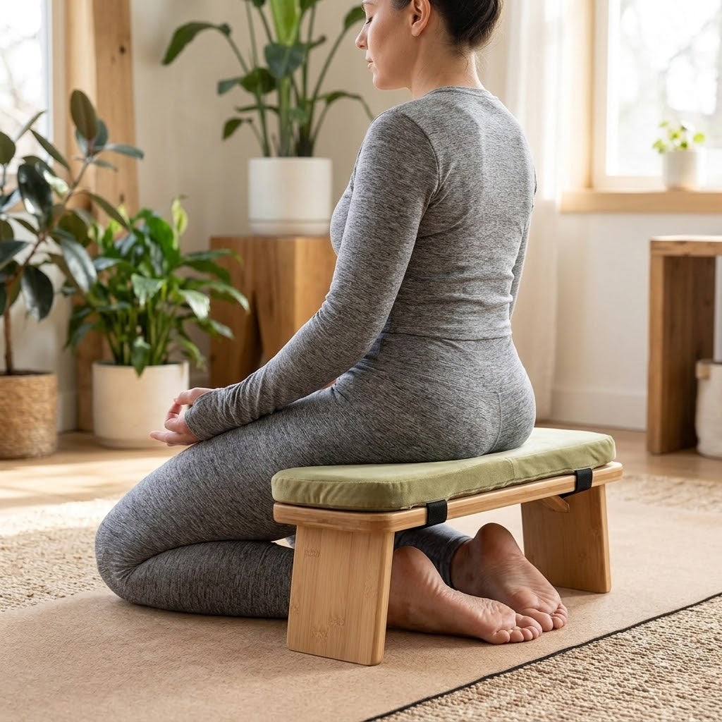 Meditationsbank aus Bambus – mit Samtbezug, für Yoga